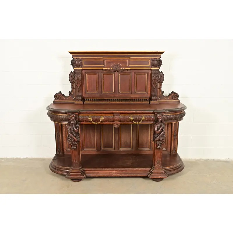 R. J. Horner Renaissance Revival Ornate Carved Oak Sideboard or Bar Cabinet, Circa 1880s - Image 2
