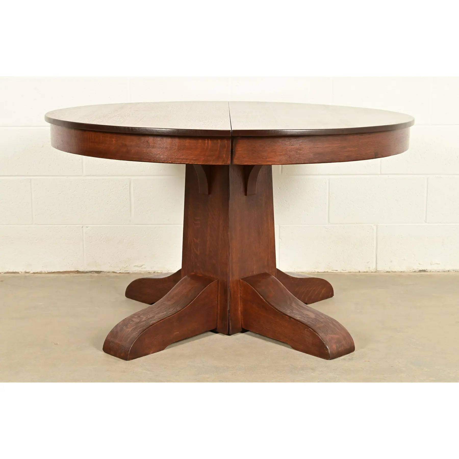 Gustav Stickley Style Antique Mission Oak Arts & Crafts Split Pedestal Extension Dining Table, Circa 1910 - Image 2