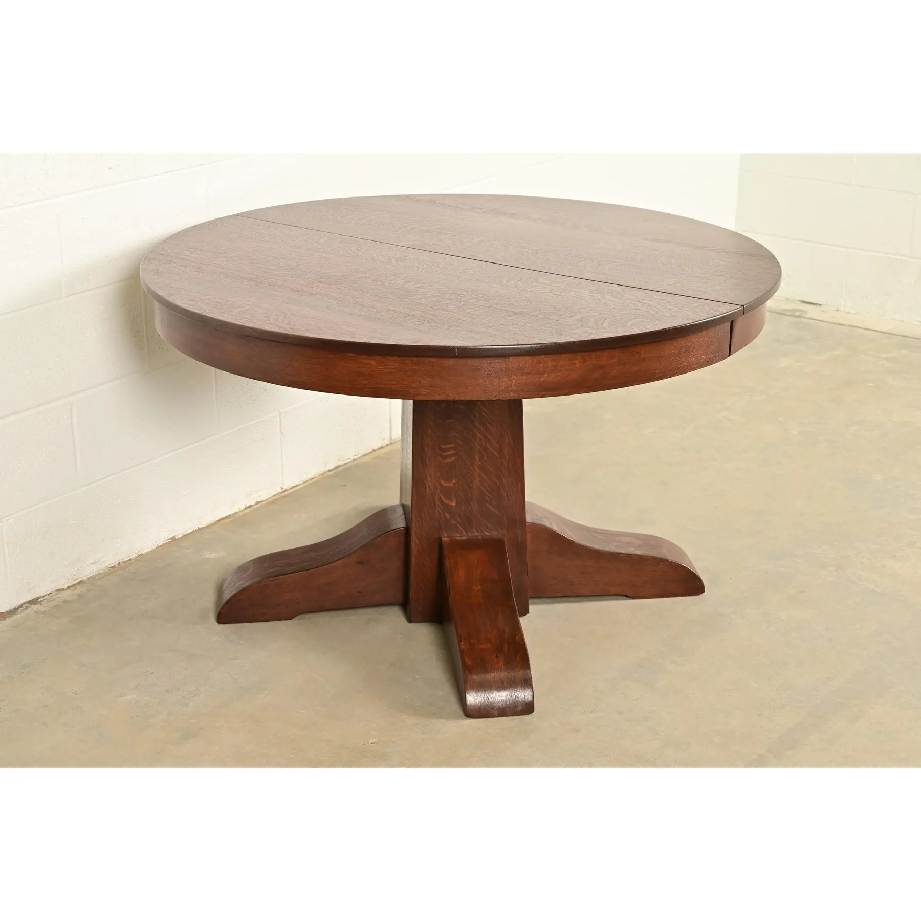 Gustav Stickley Style Antique Mission Oak Arts & Crafts Split Pedestal Extension Dining Table, Circa 1910 - Image 3