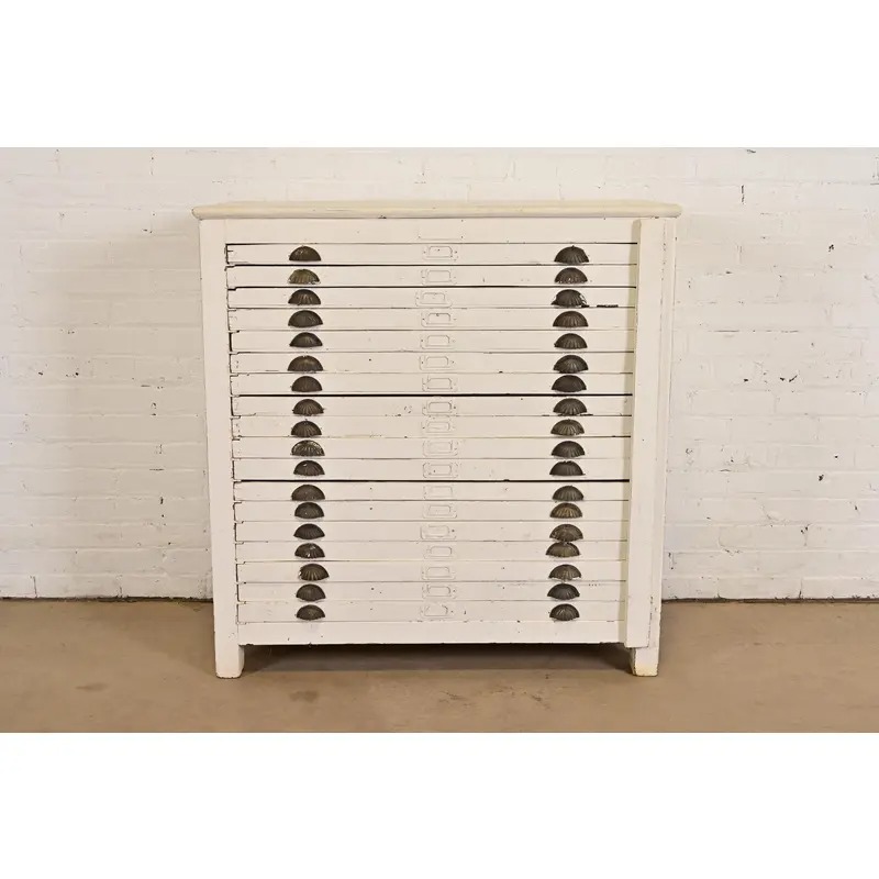 Antique Arts & Crafts White Painted 18-Drawer Flat File Printer's Cabinet, Circa 1900 - Image 3