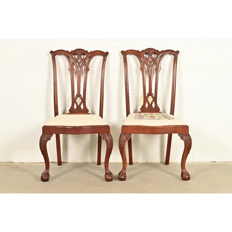Baker Furniture Style Chippendale Carved Mahogany Side Chairs or Dining Chairs, Pair - Image 3