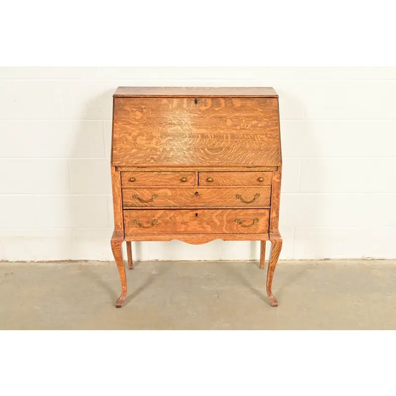 Berkey & Gay Style Antique Victorian Tiger Oak Slant Front Secretary Desk, Circa 1900 - Image 3