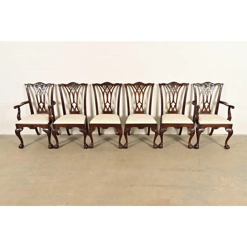 Drexel Heritage Chippendale Carved Mahogany Dining Chairs, Set of Six - Image 3