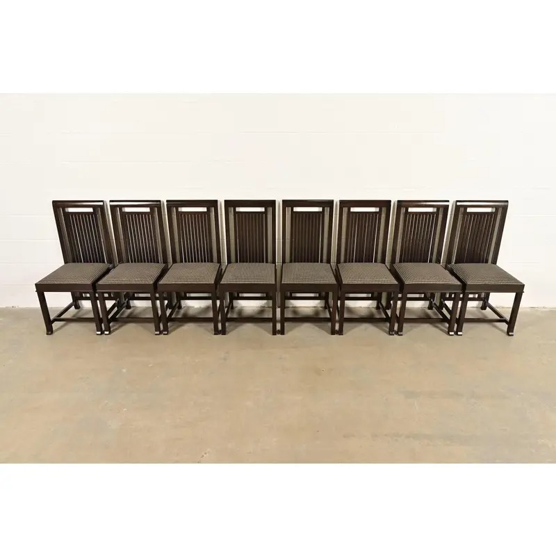 Frank Lloyd Wright for Cassina Arts & Crafts Dark Cherry Wood Dining Chairs, Set of Eight - Image 3