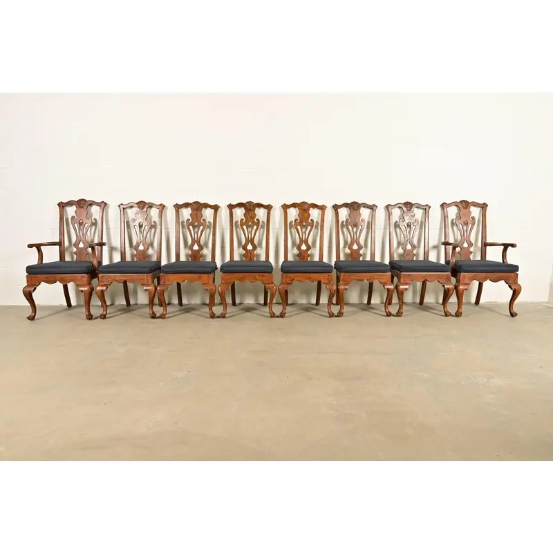 Henredon Georgian Carved Solid Oak Dining Chairs, Set of Eight - Image 3
