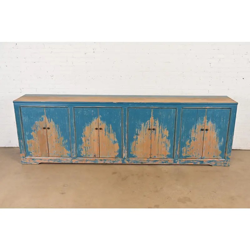 Modern Distressed Blue Painted Monumental Sideboard by Van Thiel - Image 3