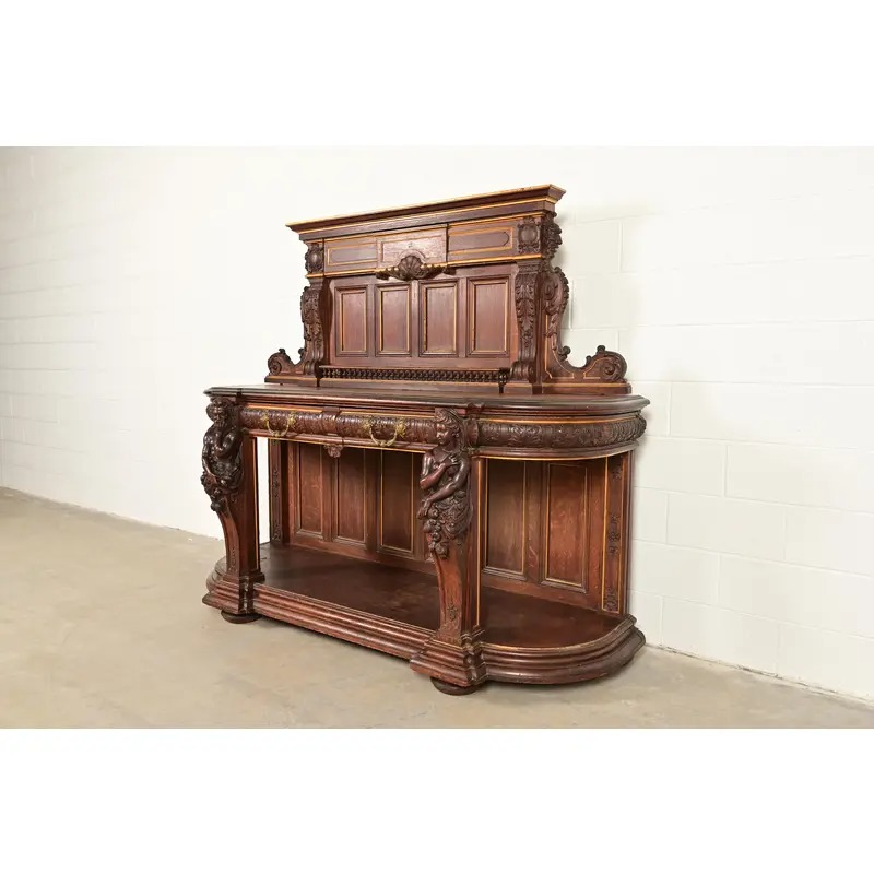 R. J. Horner Renaissance Revival Ornate Carved Oak Sideboard or Bar Cabinet, Circa 1880s - Image 3
