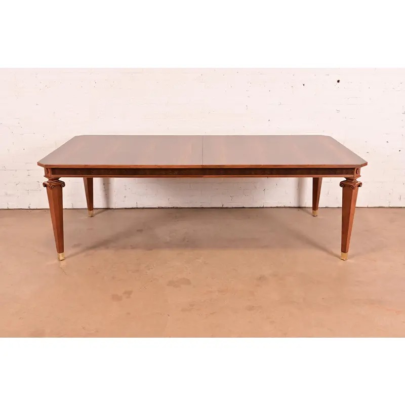 Theodore Alexander French Regency Louis XVI Burl Wood Dining Table, Newly Refinished - Image 3