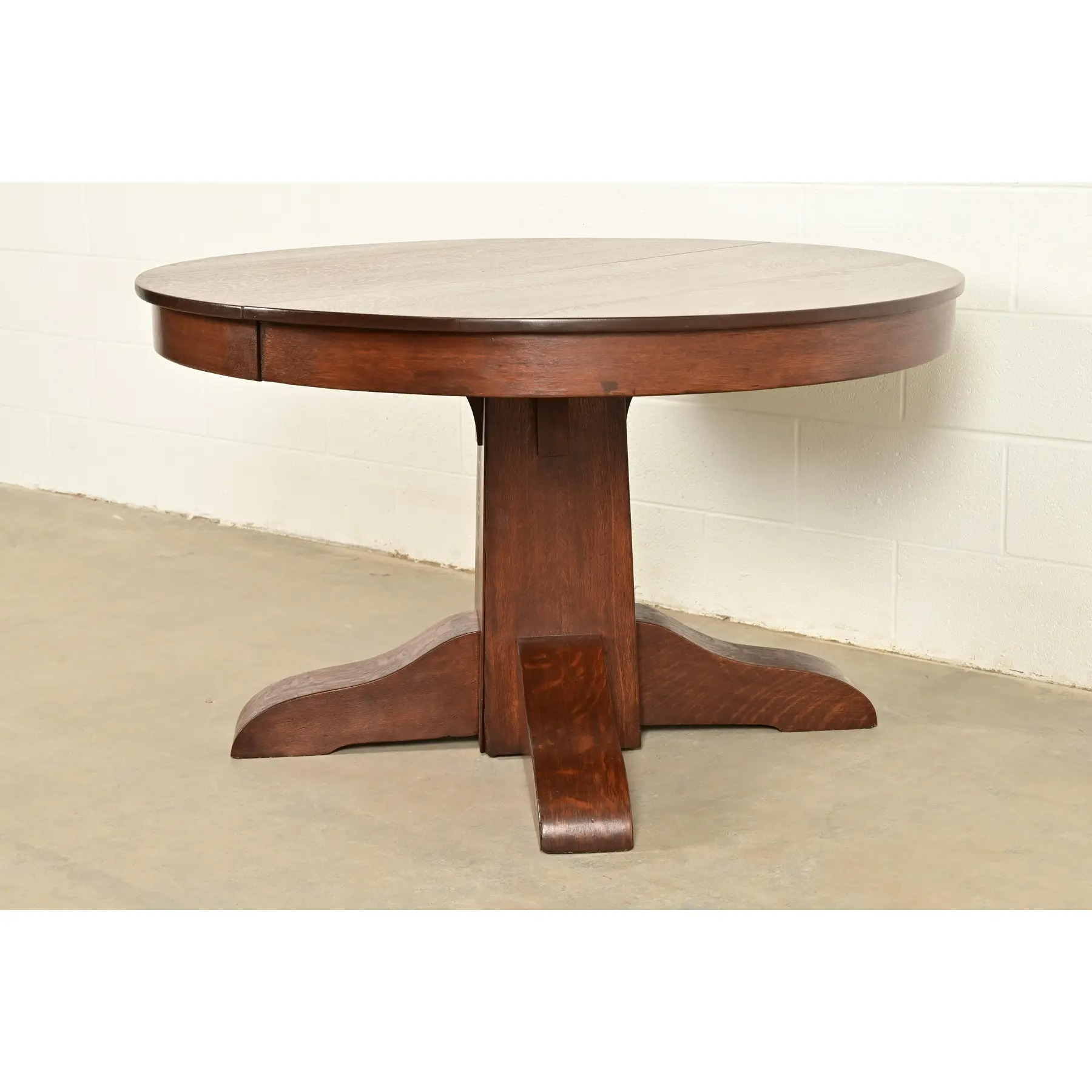 Gustav Stickley Style Antique Mission Oak Arts & Crafts Split Pedestal Extension Dining Table, Circa 1910 - Image 4