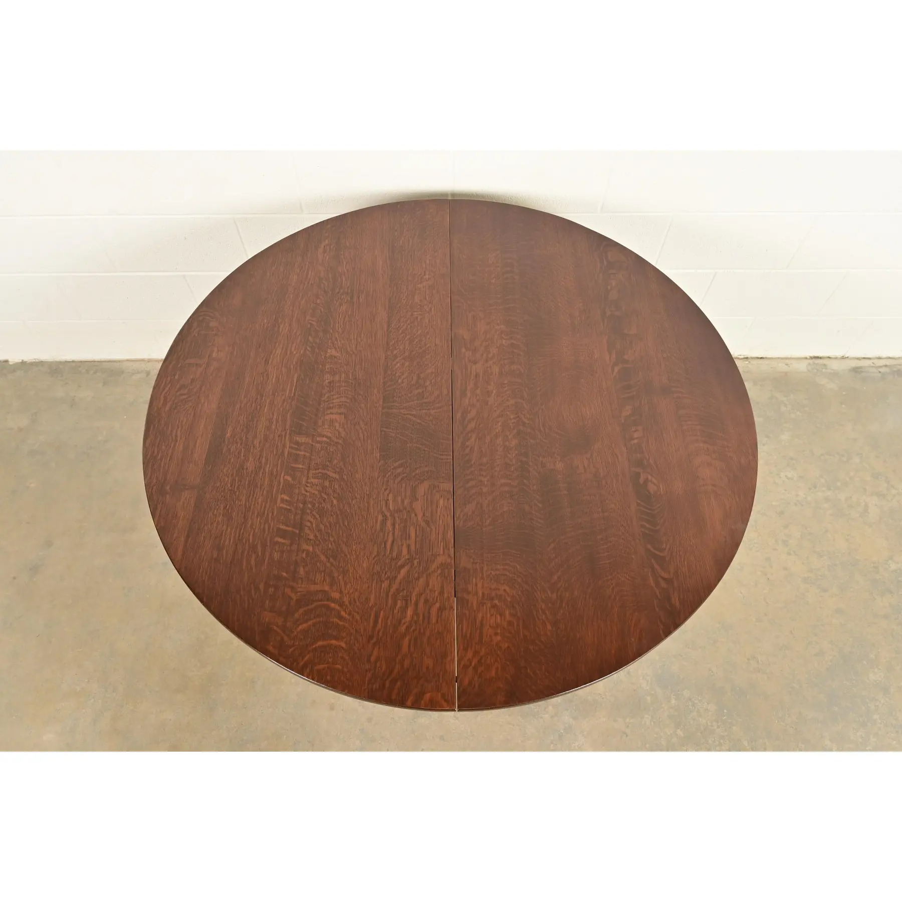 Gustav Stickley Style Antique Mission Oak Arts & Crafts Split Pedestal Extension Dining Table, Circa 1910 - Image 5