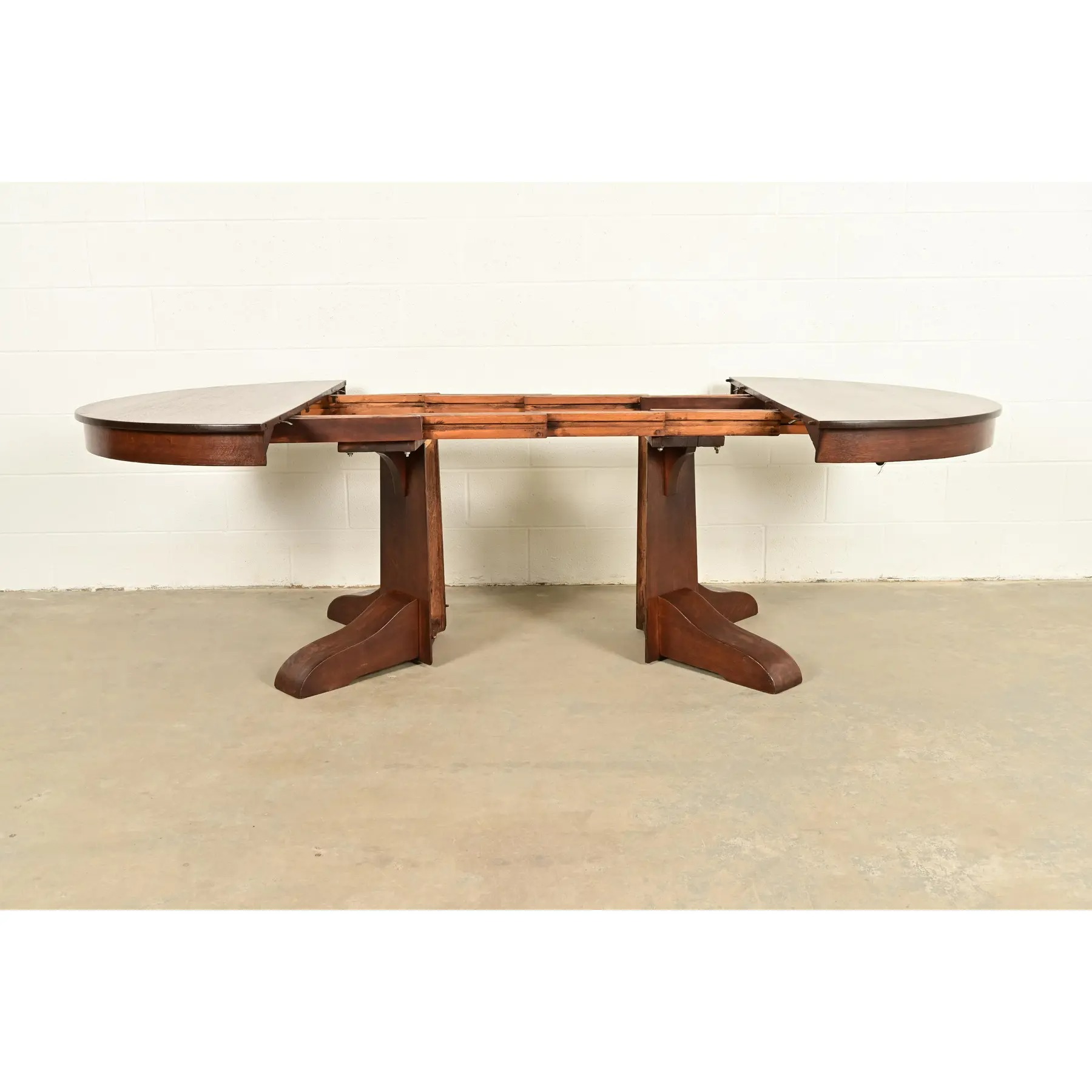 Gustav Stickley Style Antique Mission Oak Arts & Crafts Split Pedestal Extension Dining Table, Circa 1910 - Image 6