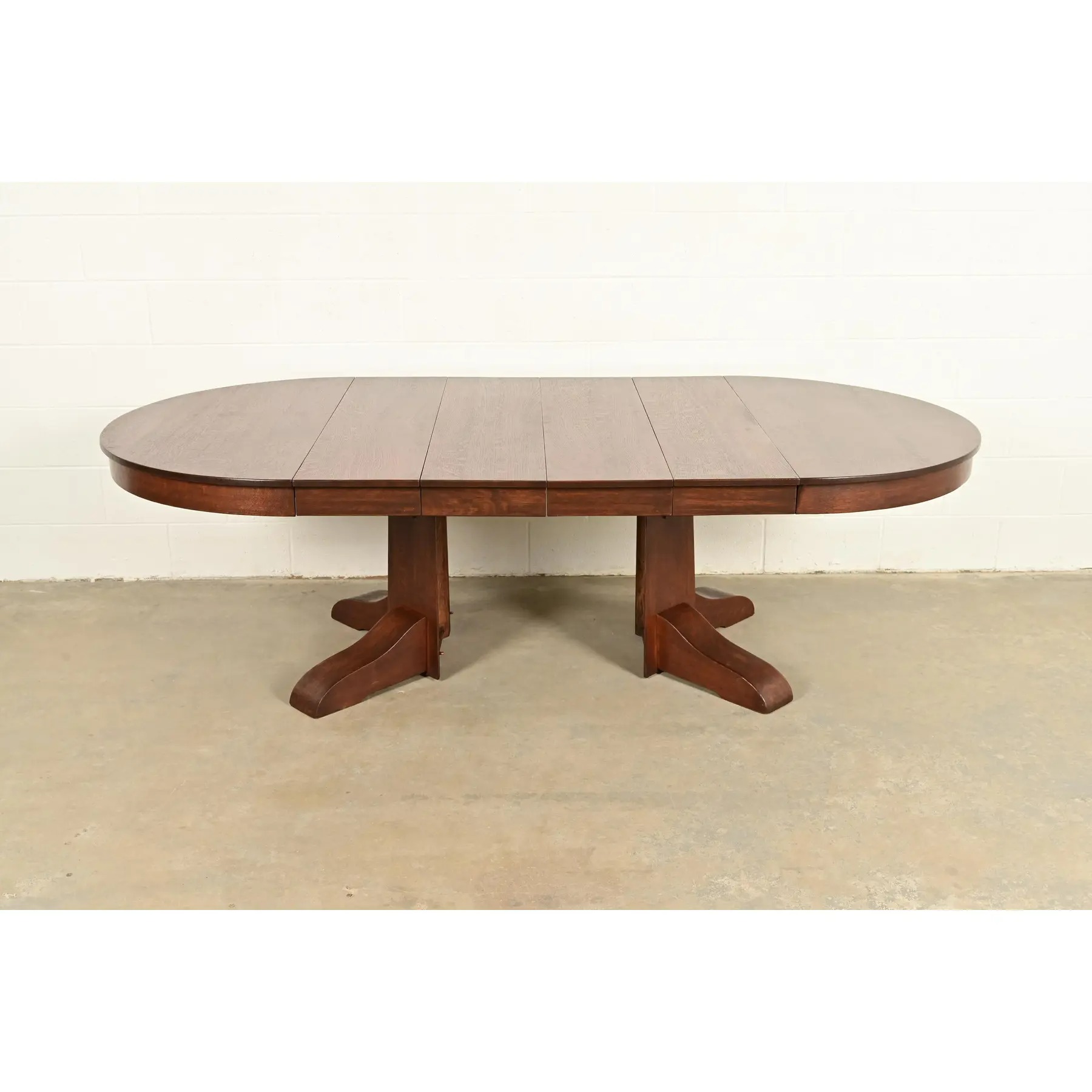Gustav Stickley Style Antique Mission Oak Arts & Crafts Split Pedestal Extension Dining Table, Circa 1910 - Image 7