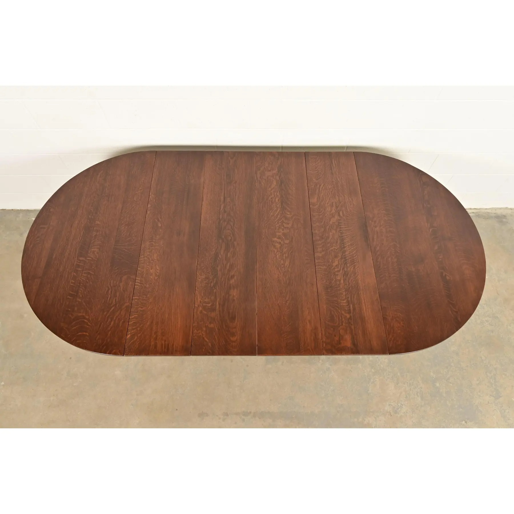 Gustav Stickley Style Antique Mission Oak Arts & Crafts Split Pedestal Extension Dining Table, Circa 1910 - Image 9