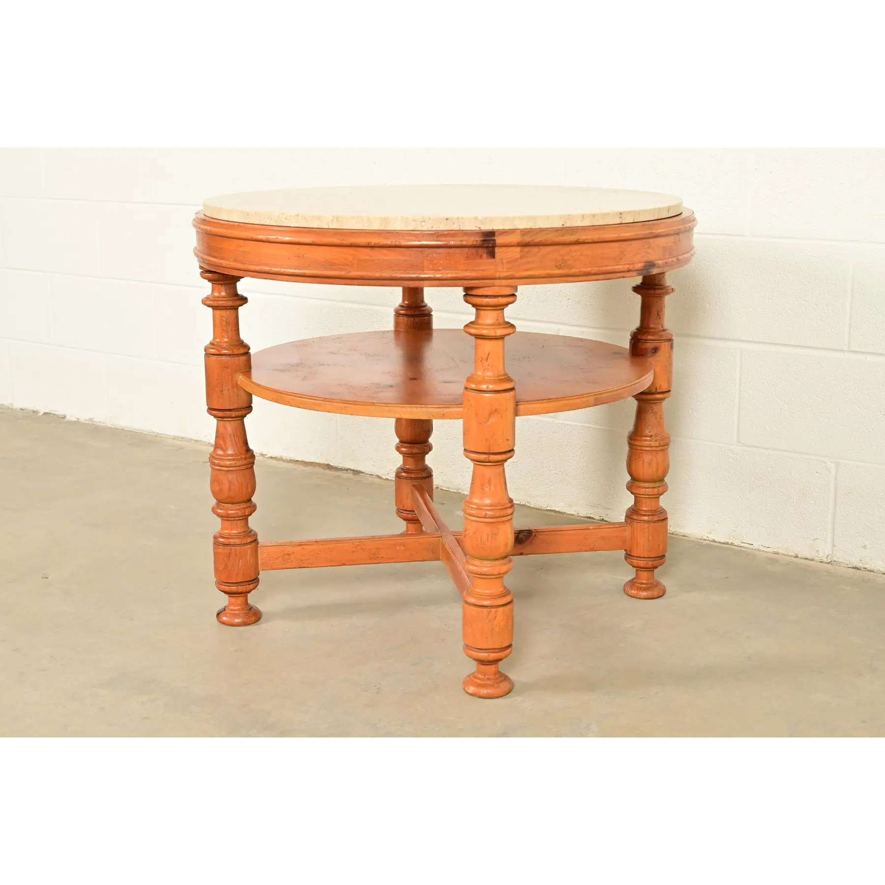 Baker Furniture Italian Provincial Pine and Travertine Top Tea Table or Center Table - Image 4