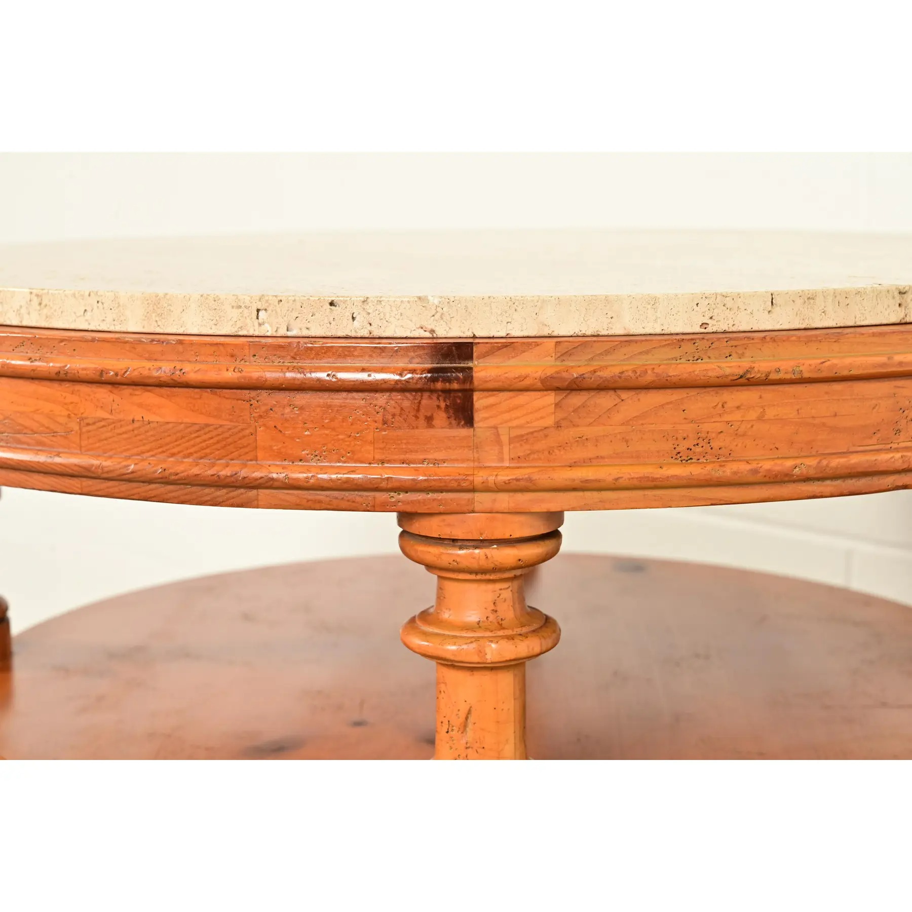Baker Furniture Italian Provincial Pine and Travertine Top Tea Table or Center Table - Image 7