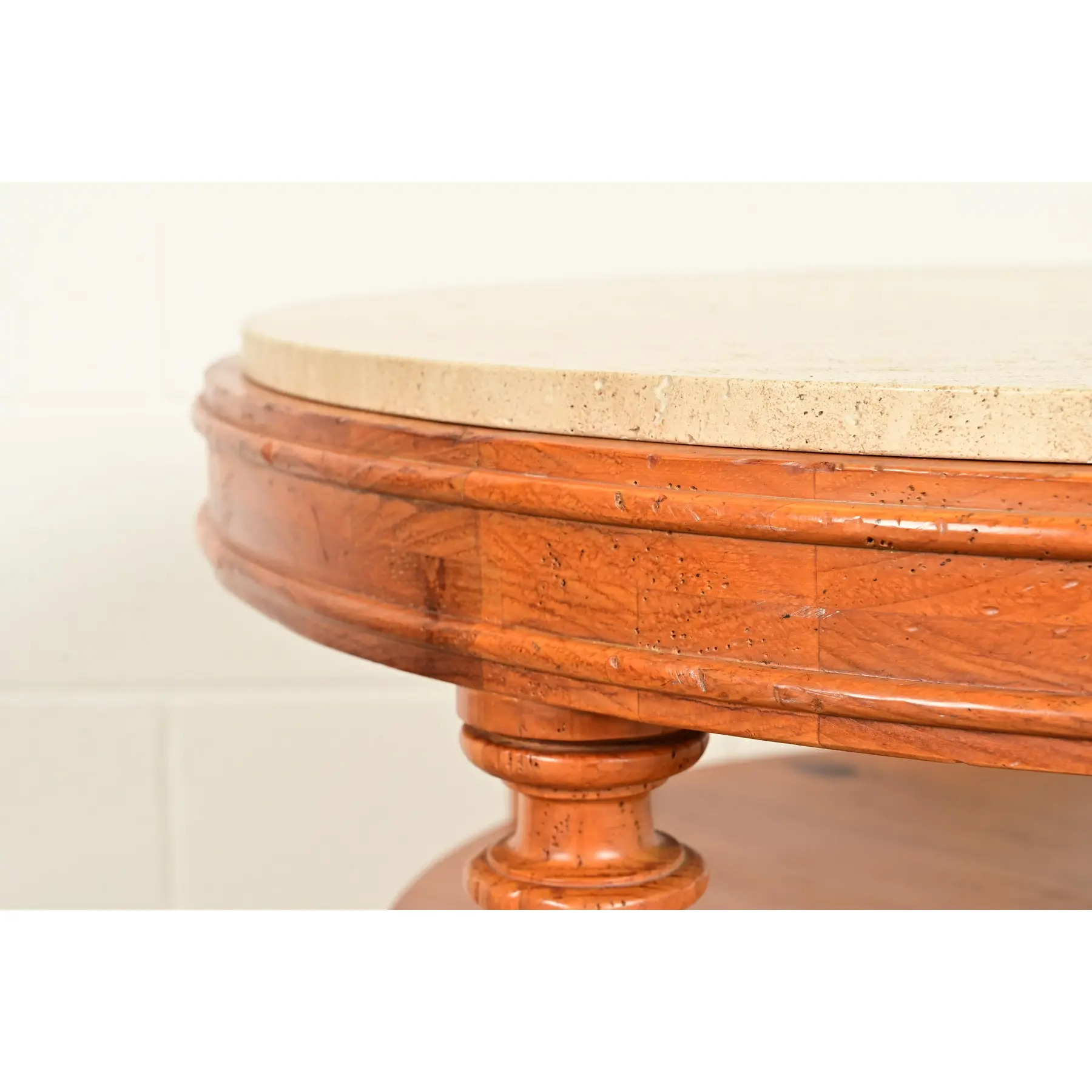 Baker Furniture Italian Provincial Pine and Travertine Top Tea Table or Center Table - Image 6