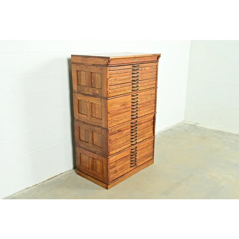 Antique Arts & Crafts Oak 31-Drawer Architect's Blueprint Flat File Cabinet by Hamilton, Circa 1900 - Image 4