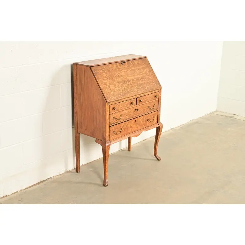 Berkey & Gay Style Antique Victorian Tiger Oak Slant Front Secretary Desk, Circa 1900 - Image 4