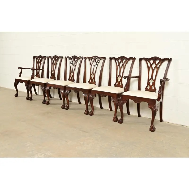 Drexel Heritage Chippendale Carved Mahogany Dining Chairs, Set of Six - Image 4