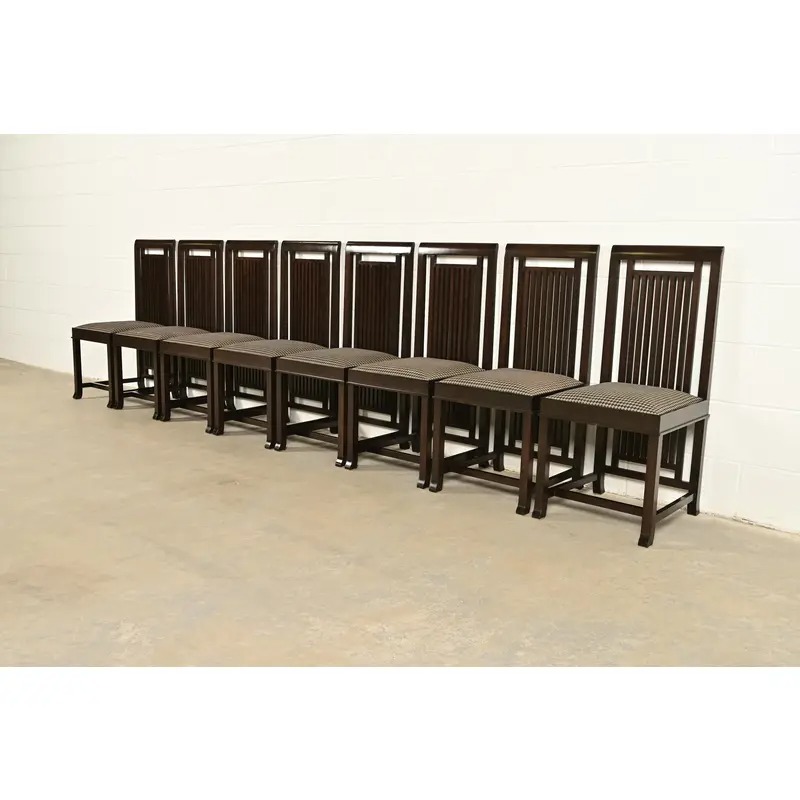 Frank Lloyd Wright for Cassina Arts & Crafts Dark Cherry Wood Dining Chairs, Set of Eight - Image 4