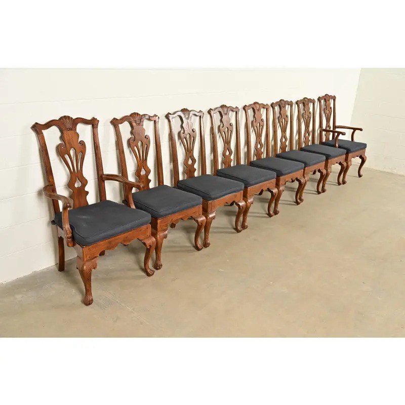 Henredon Georgian Carved Solid Oak Dining Chairs, Set of Eight - Image 4