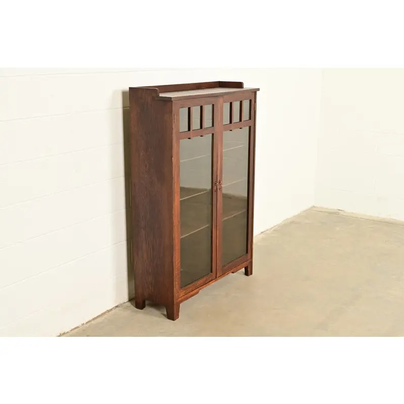 Limbert Style Antique Mission Oak Arts & Crafts Glass Front Bookcase Cabinet, Circa 1910 - Image 4