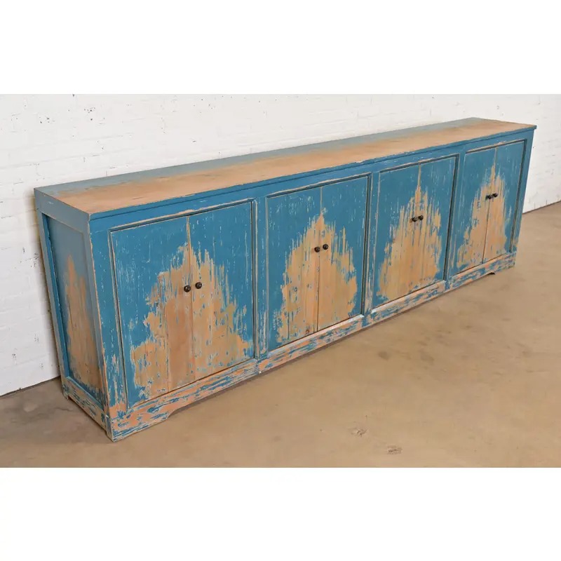 Modern Distressed Blue Painted Monumental Sideboard by Van Thiel - Image 4