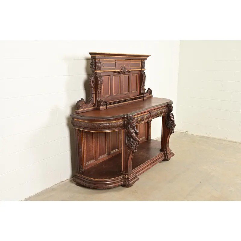 R. J. Horner Renaissance Revival Ornate Carved Oak Sideboard or Bar Cabinet, Circa 1880s - Image 4