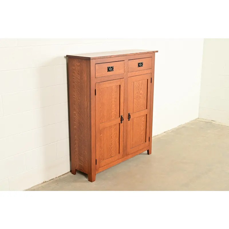 Stickley Style Mission Oak Arts & Crafts Bookcase or Bar Cabinet - Image 4