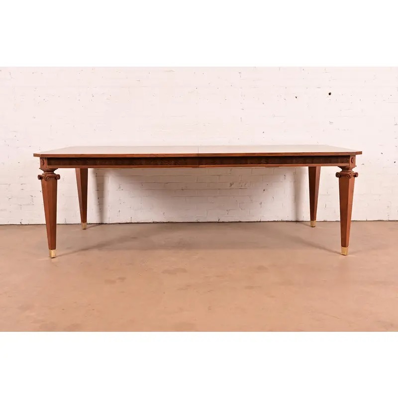 Theodore Alexander French Regency Louis XVI Burl Wood Dining Table, Newly Refinished - Image 4