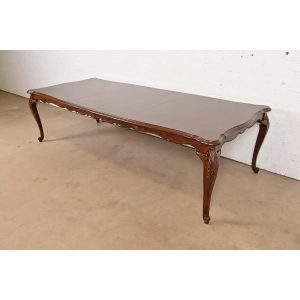 Kindel Furniture Style French Provincial Louis XV Carved Cherry Wood Extension Dining Table, Newly Refinished