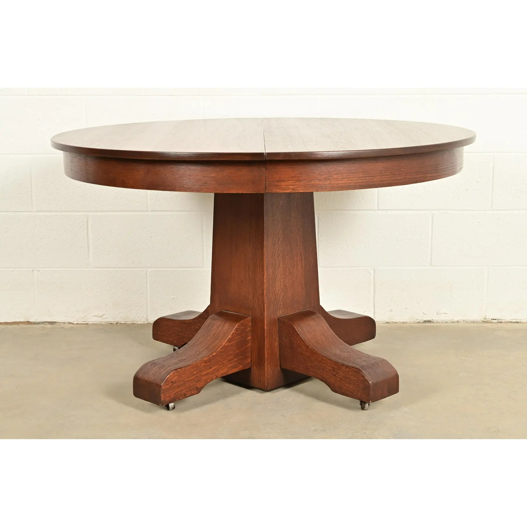 Stickley Brothers Style Antique Mission Oak Arts & Crafts Pedestal Extension Dining Table, Newly Refinished - Image 2