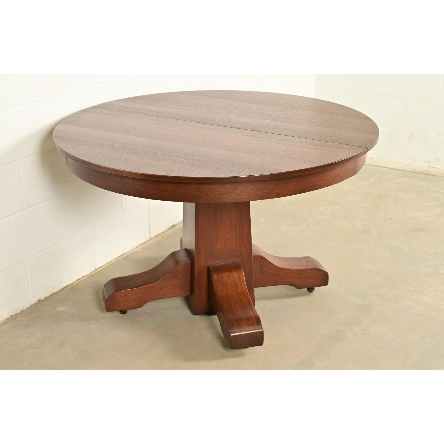 Stickley Brothers Style Antique Mission Oak Arts & Crafts Pedestal Extension Dining Table, Newly Refinished - Image 3