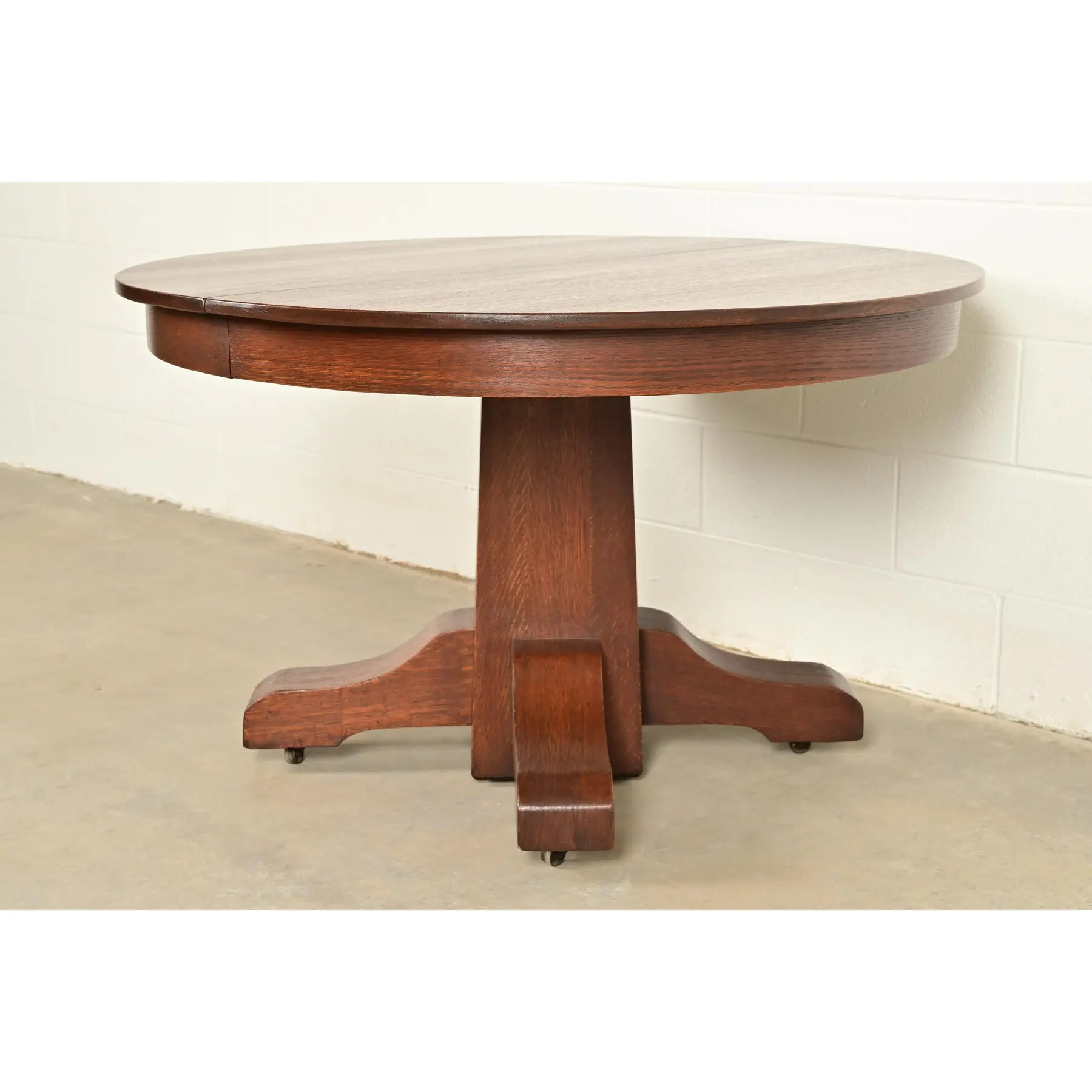 Stickley Brothers Style Antique Mission Oak Arts & Crafts Pedestal Extension Dining Table, Newly Refinished - Image 4