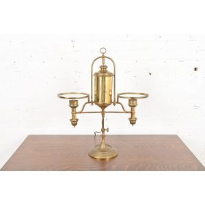Antique Tiffany Studios Style Brass Double Arm Student Lamp, Circa 1910