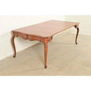 Baker Furniture French Provincial Louis XV Carved Oak Extension Console Dining Table, Newly Refinished