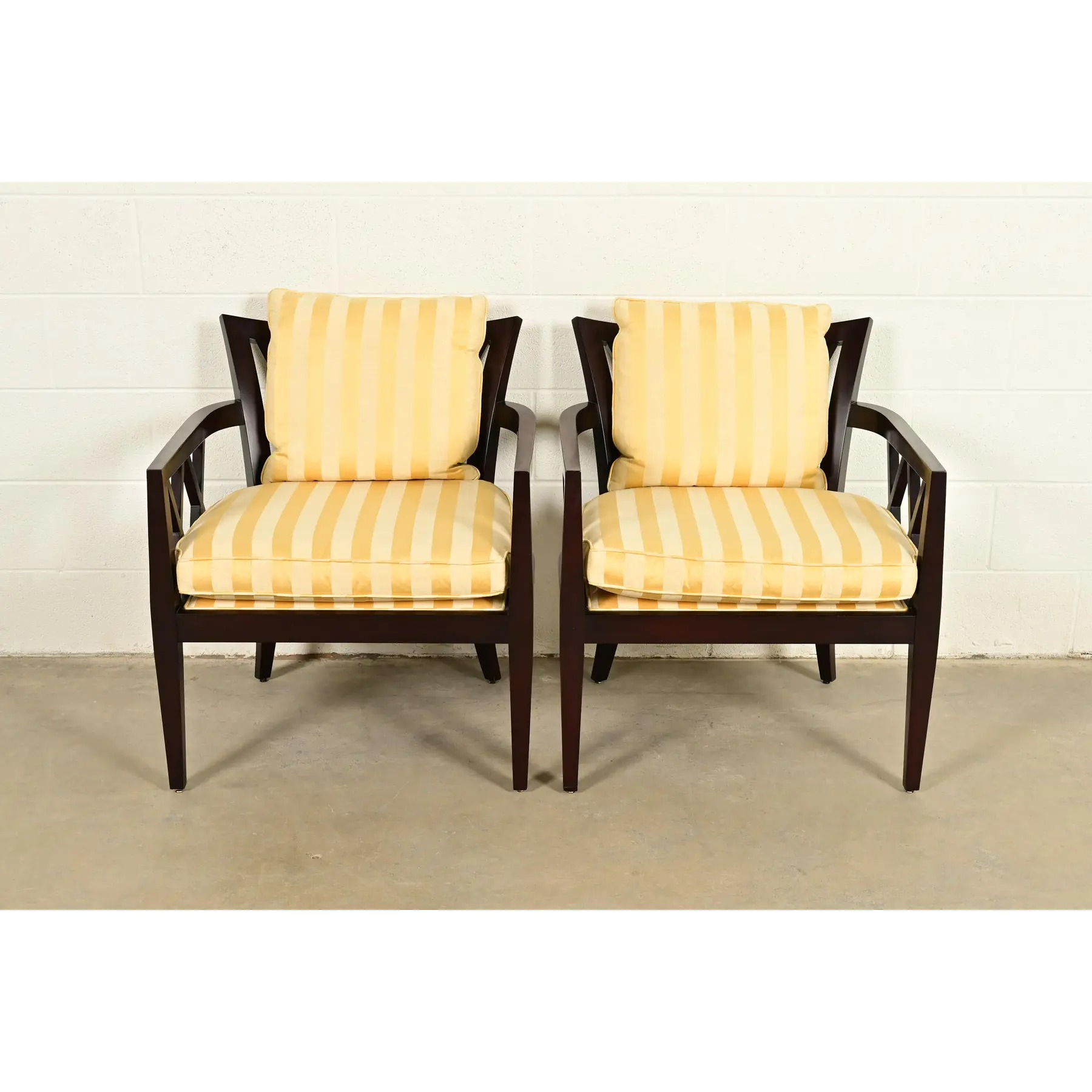 Barbara Barry for Baker Furniture Modern Regency Lounge Chairs, Pair - Image 3