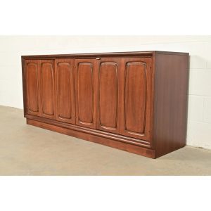Broyhill Emphasis Mid-Century Modern Sculpted Walnut Sideboard Credenza, Newly Refinished