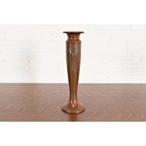 Heintz Style Arts & Crafts Sterling Silver on Bronze Vase