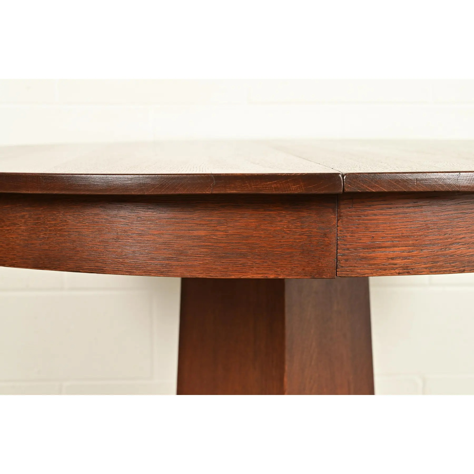 Stickley Brothers Style Antique Mission Oak Arts & Crafts Pedestal Extension Dining Table, Newly Refinished - Image 6