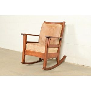 Stickley Brothers Style Antique Mission Oak Arts & Crafts Rocking Chair, Circa 1910