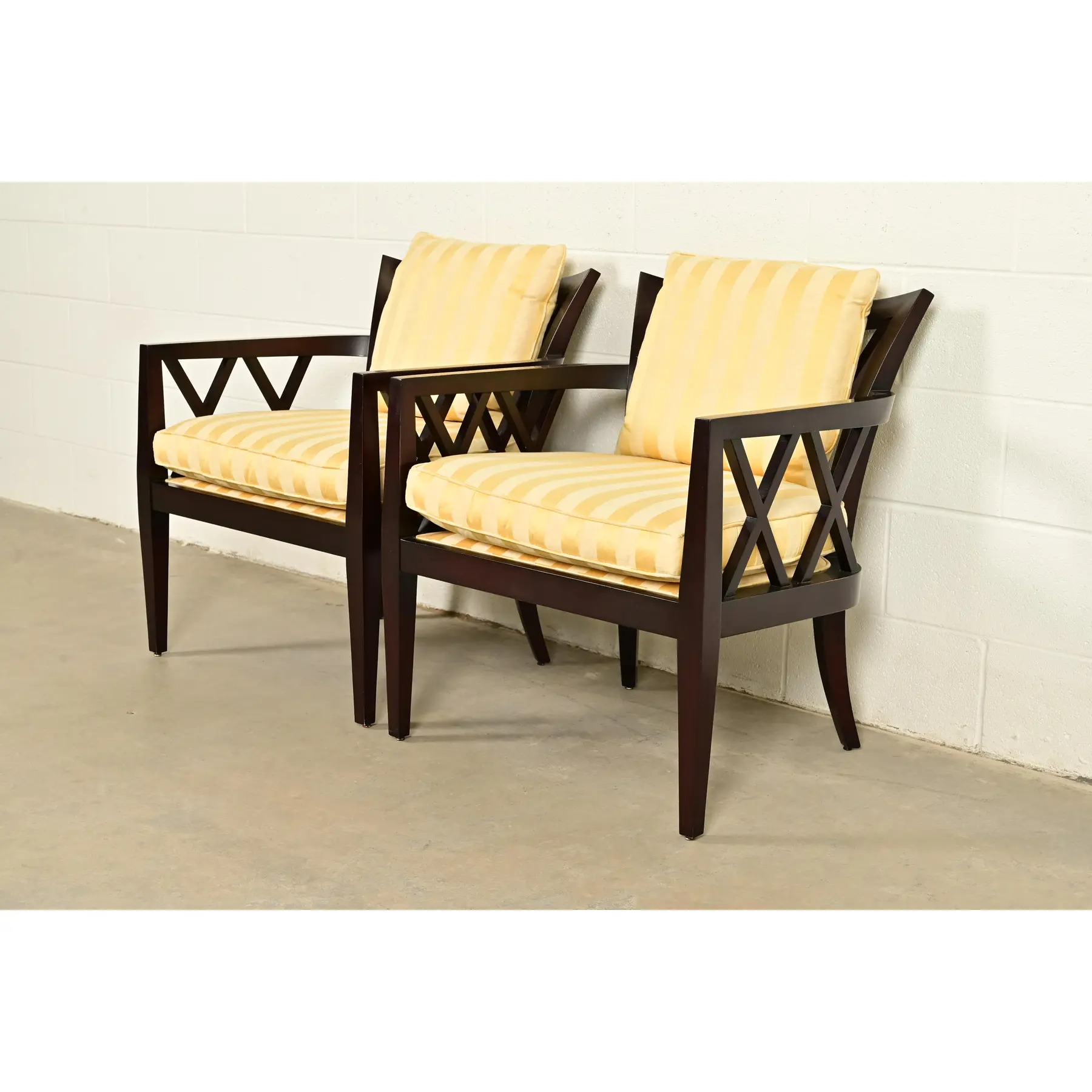 Barbara Barry for Baker Furniture Modern Regency Lounge Chairs, Pair - Image 4