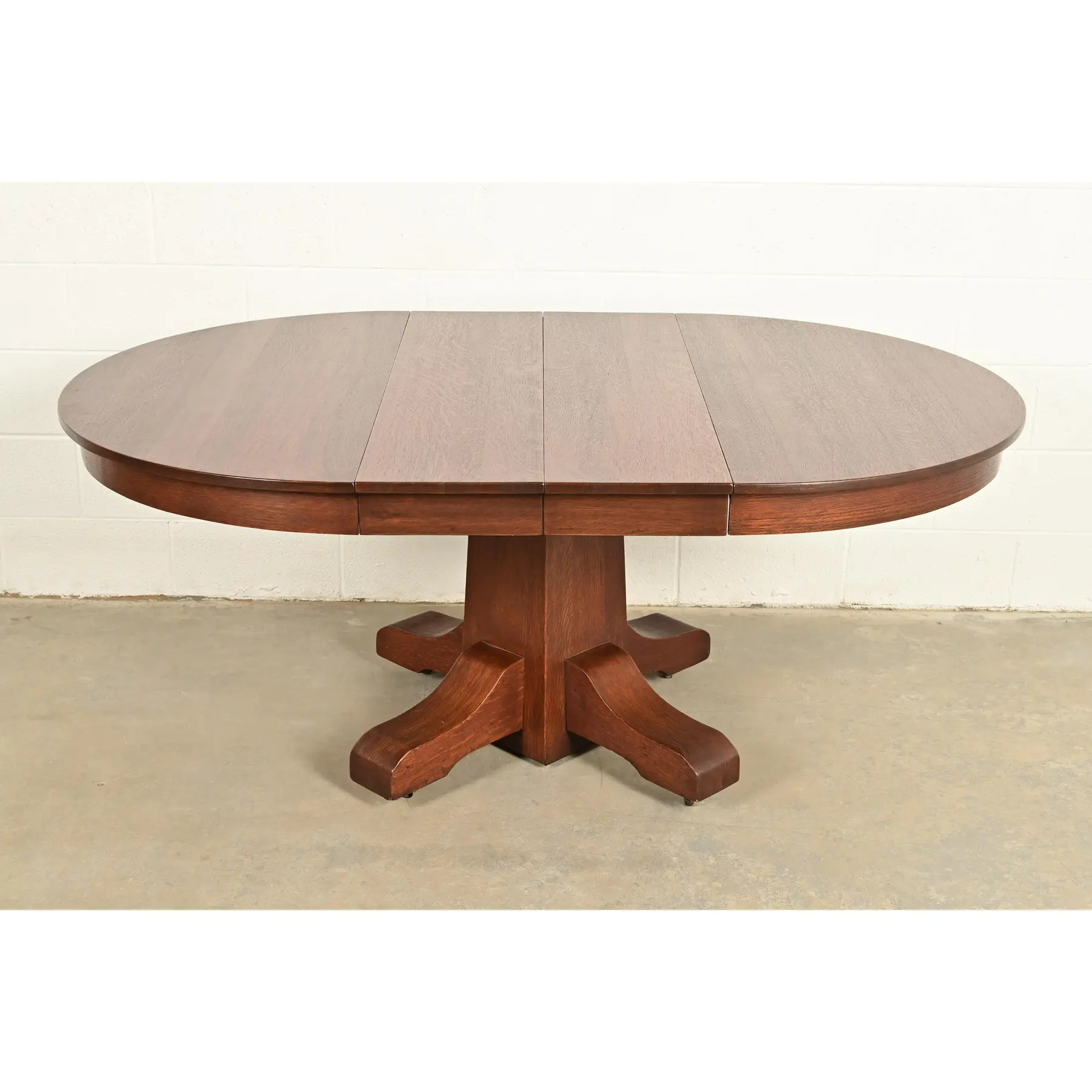 Stickley Brothers Style Antique Mission Oak Arts & Crafts Pedestal Extension Dining Table, Newly Refinished - Image 8