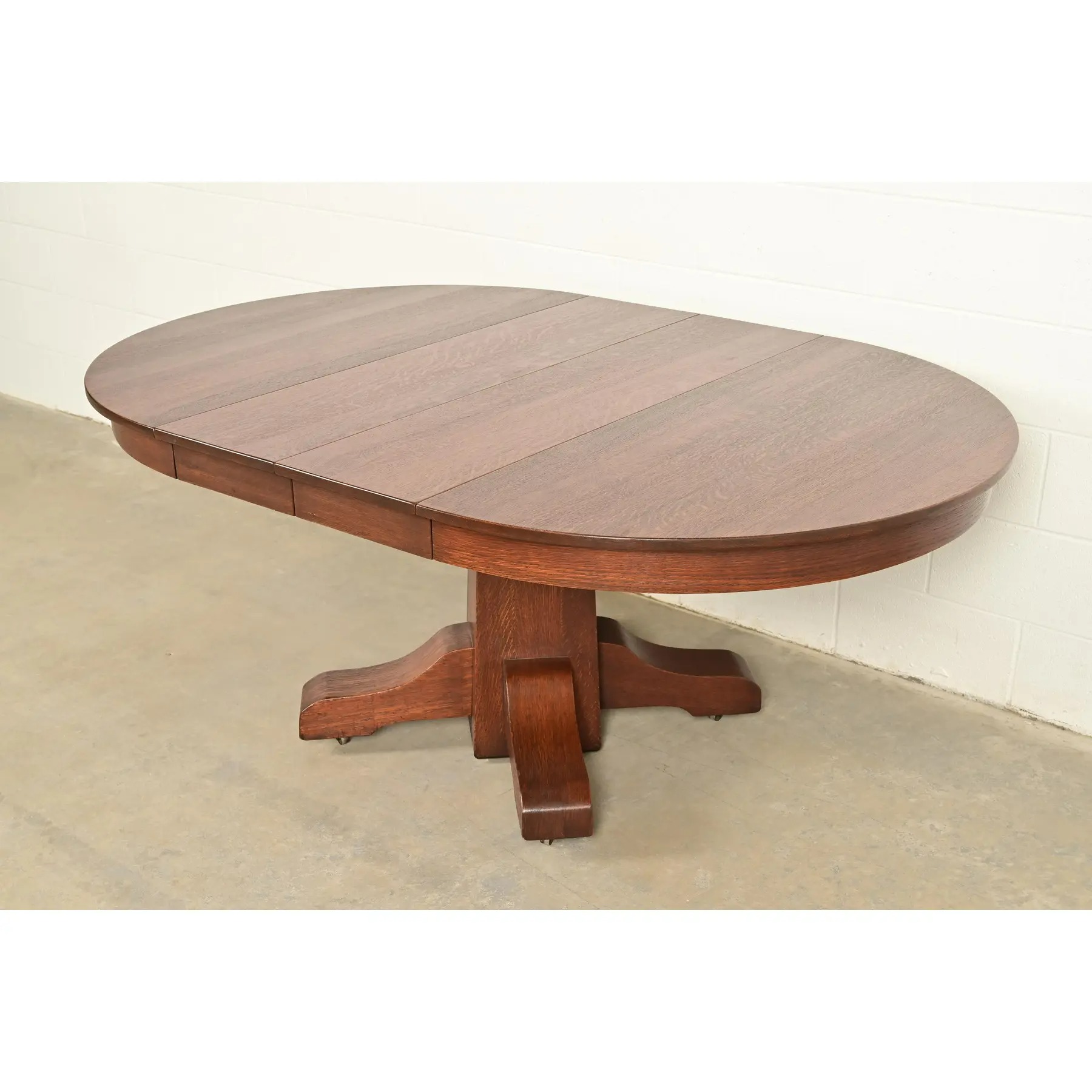 Stickley Brothers Style Antique Mission Oak Arts & Crafts Pedestal Extension Dining Table, Newly Refinished - Image 10
