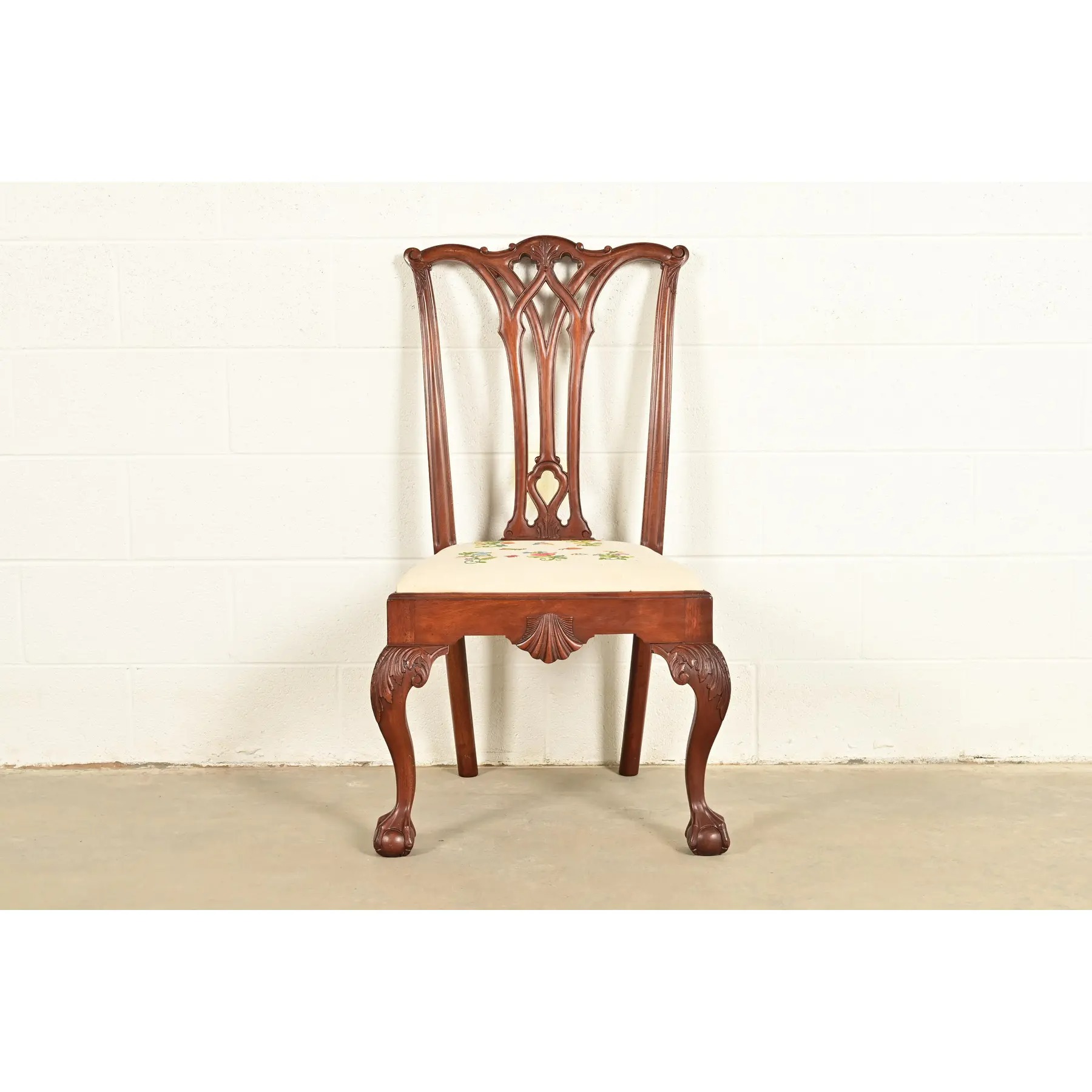 Baker Furniture Style Chippendale Carved Mahogany Side Chair or Dining Chair