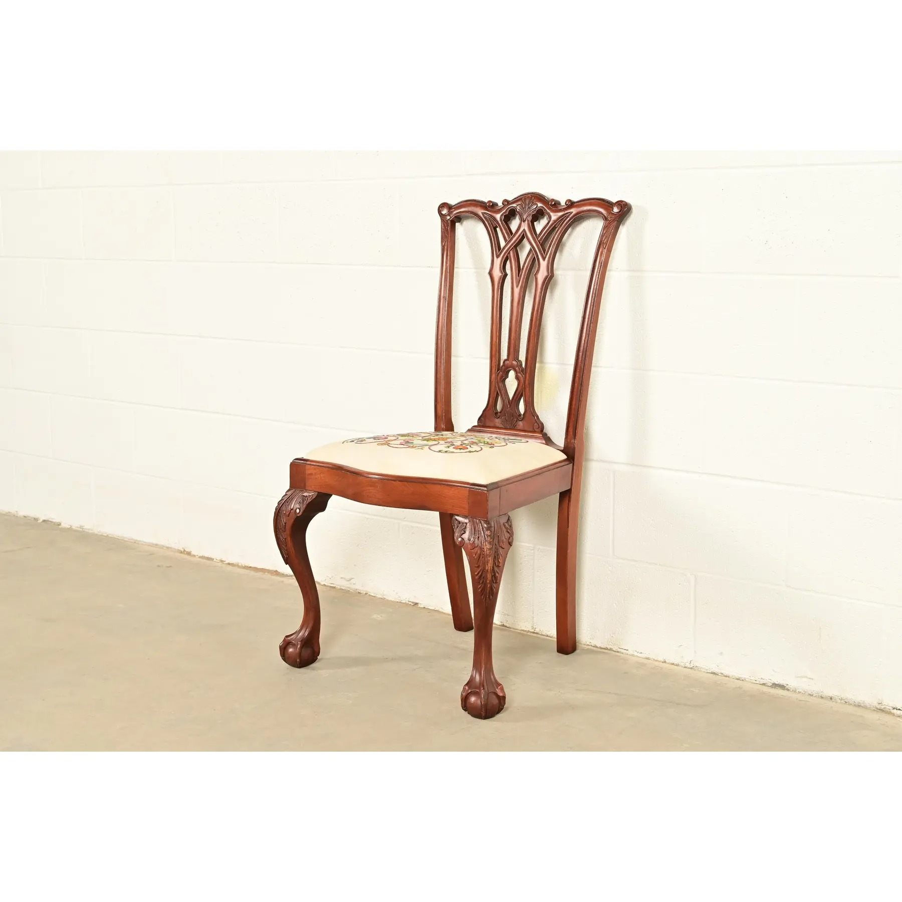 Baker Furniture Style Chippendale Carved Mahogany Side Chair or Dining Chair