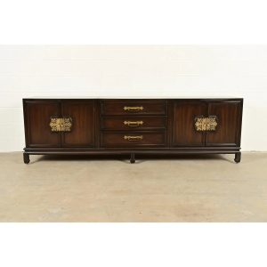 John Stuart for Mount Airy Hollywood Regency Chinoiserie Monumental Mahogany and Brass Sideboard Credenza, 1960s