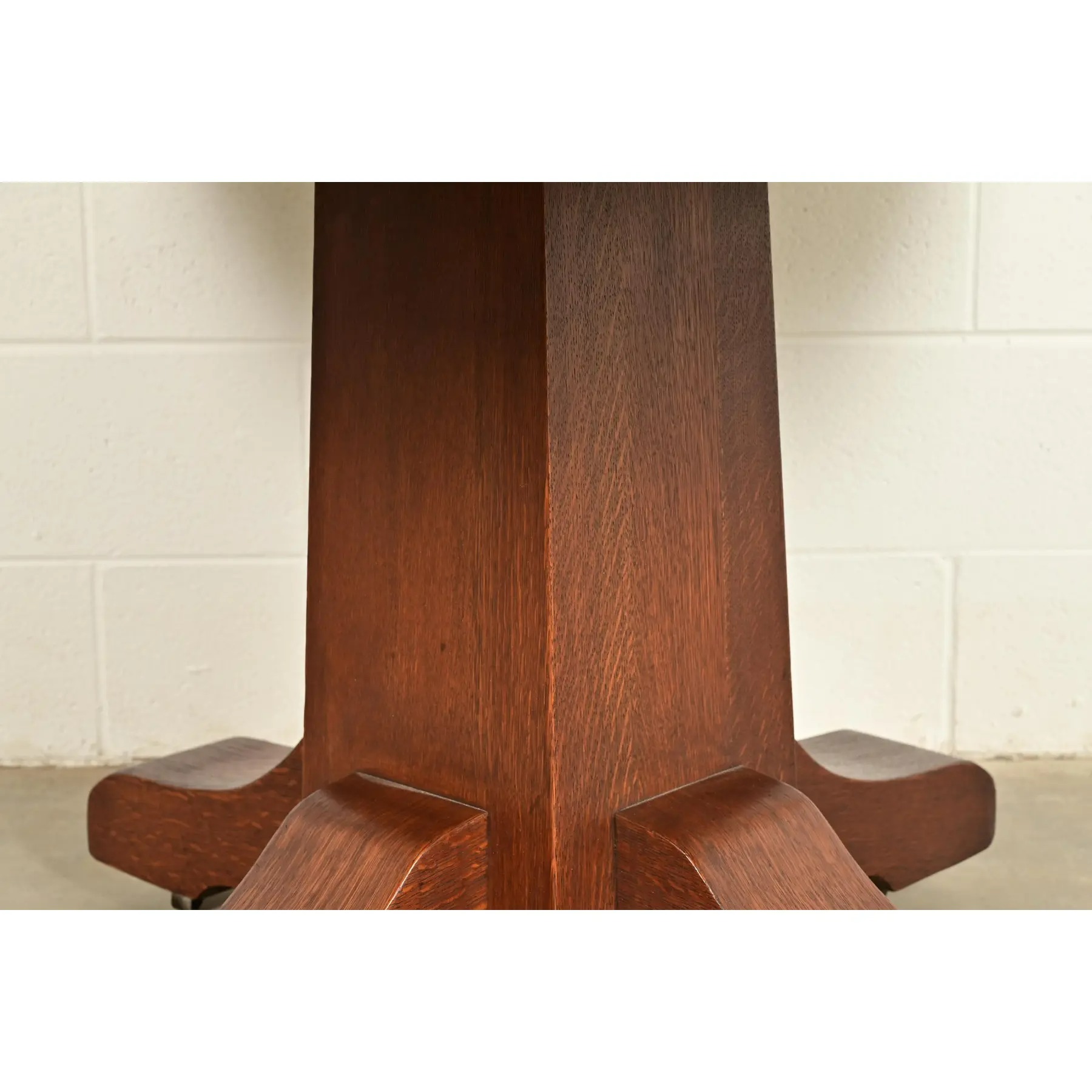 Stickley Brothers Style Antique Mission Oak Arts & Crafts Pedestal Extension Dining Table, Newly Refinished - Image 12