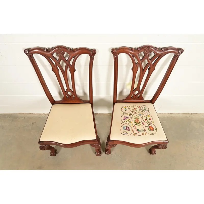 Baker Furniture Style Chippendale Carved Mahogany Side Chairs or Dining Chairs, Pair - Image 5