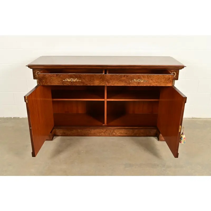 Baker Furniture Style French Empire Burl Wood Sideboard or Bar Cabinet With Mounted Ormolu - Image 5